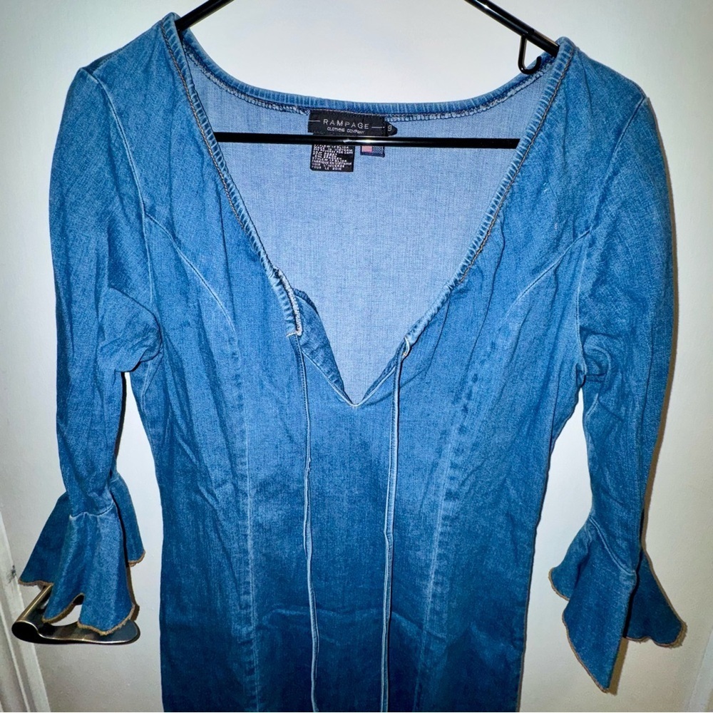 Vintage 1990s Rampage Denim V-Neck Dress